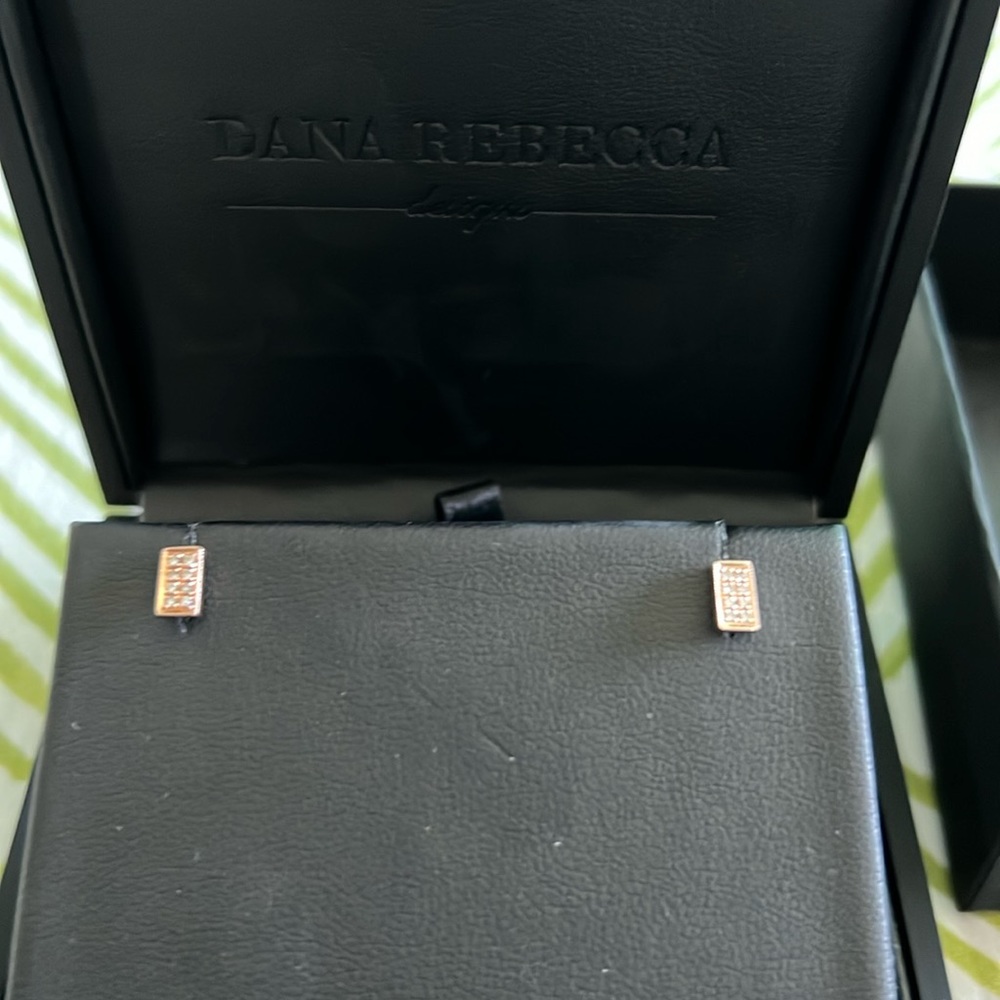 DANA REBECCA - 14k Rose gold with eight diamonds in a rectangle shape.